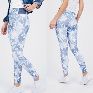 AXS Blue Palm Print Leggings Pants High Rise Sz L